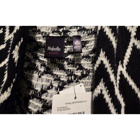 Rafaella Studio Black White Geometric Fringe Sleeveless Cardigan Vest Small NWT - Picture 3 of 4